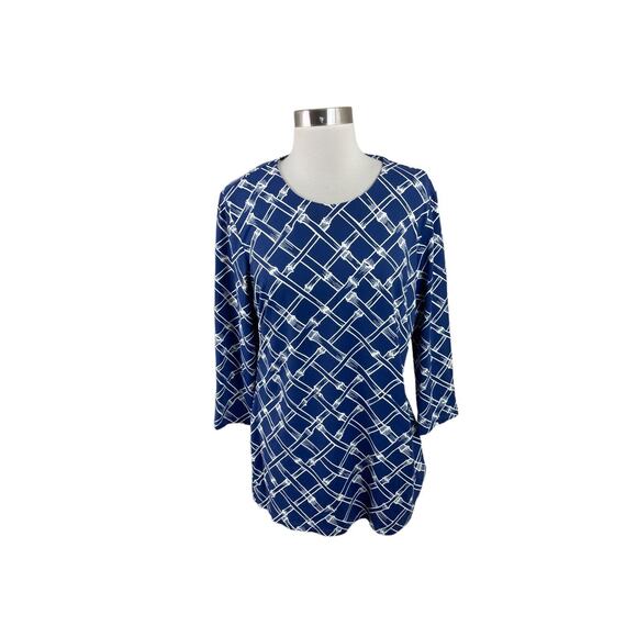 J. McLaughlin L Blue White Bamboo Print Catalina Cloth Tunic Classic - Picture 1 of 4